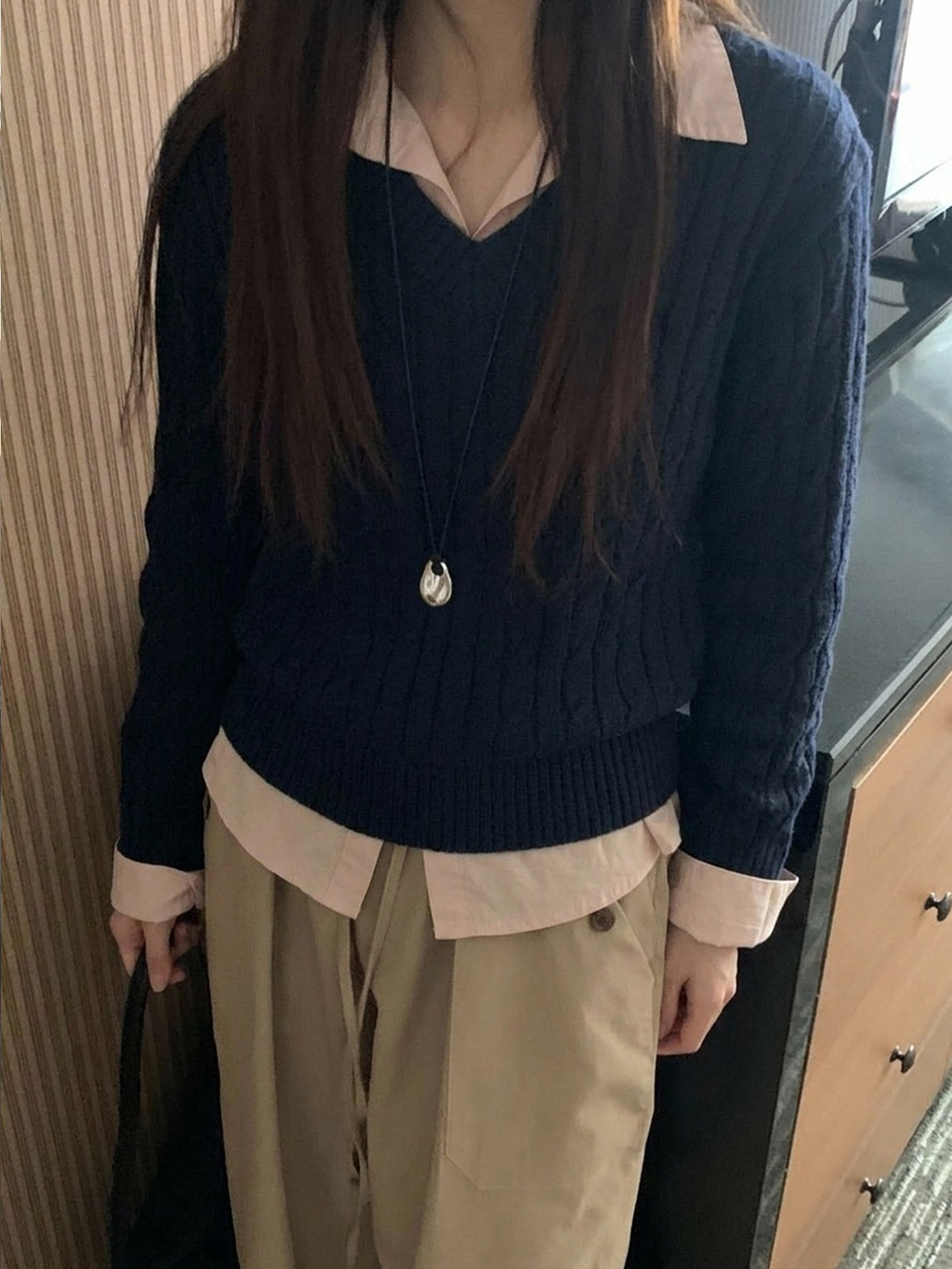 Solid Color Slim Fit Short V-Neck Long Sleeve Cable Knit Casual Formal Holiday Korean Style Pullover Sweater For Women Spring Autumn