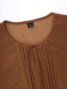 Miaspire Elegant Business Modest, Pleated Tailored, Work Dress Women, Structured Fabric, Brown Caramel, Slim Fit A-Line, Office Ceremony, Fall Autumn Winter - Brown - View 4