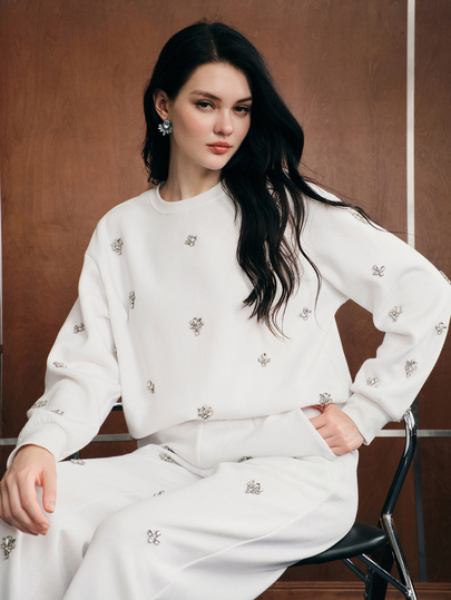 Anewsta Autumn/Winter New Elegant Fashion Casual Outdoor Party Date Rhinestone Decor Hooded Women's Sweatshirt
