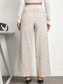 SHEIN 孕婦波點印花直筒長褲 - 卡其色 - 查看 5