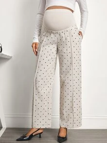 SHEIN 孕婦波點印花直筒長褲 - 卡其色 - 查看 7