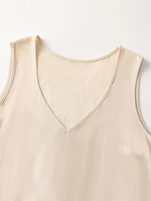 EMERY ROSE Women's Solid Color V-Neck Sleeveless Midi Casual Dress, Summer - Apricot - View 4