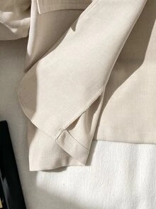 SHEIN Tween Girls Elegant Casual Kids Fashion Blue And White Striped Linen Shawl Collar Ruched Three- Sleeve Blazer Autumn Jacket Striped Blazer Jacket - Apricot - View 5