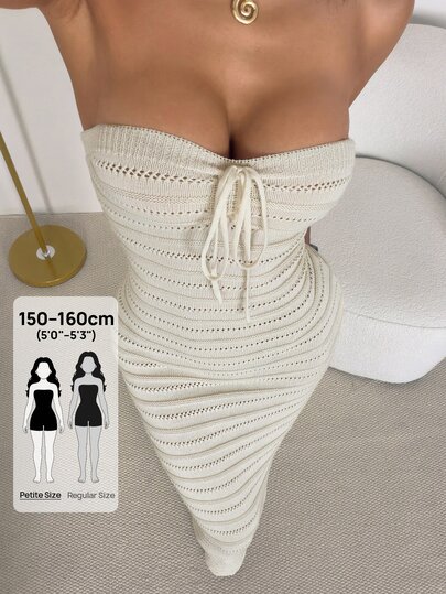 SHEIN PETITE Crochet Romantic Vacation Spring Summer Autumn Winter Fitted Handmade Crochet Tube Top Women's Dress, Autumn Winter Date Outfit, Holiday Outfit, Casual Elegant Daily Wear