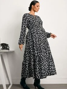 MaterniWear Maternity Casual Ditsy Floral Dress For Autumn - Black and White - View 5