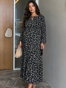 MaterniWear Maternity Casual Ditsy Floral Dress For Autumn - Black and White - View 4