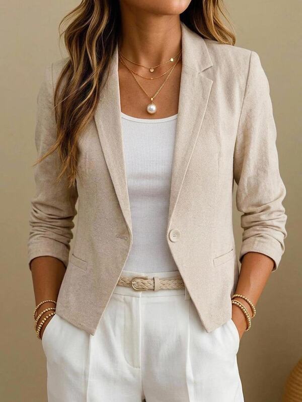 EMERY ROSE Women's Solid Color Single Button Casual Commuter Travel Blazer , Autumn Fall Winter