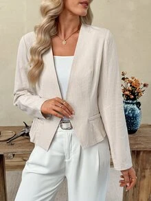 EMERY ROSE Women's Solid Color Single Button Casual Commuter Travel Blazer , Autumn Fall Winter - Khaki - View 8