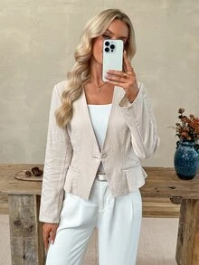 EMERY ROSE Women's Solid Color Single Button Casual Commuter Travel Blazer , Autumn Fall Winter - Khaki - View 6