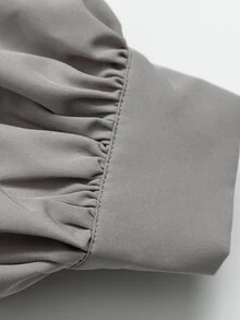 Celisse Solid Drawstring Waist Blouse & Wide Leg Pants Set - Light Grey - View 4