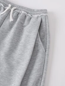 SHEIN Tween Girls Loose Fit Drawstring Pockets Wide Leg Sweatpants, Light Gray Winter - Grey - View 4