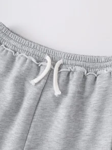 SHEIN Tween Girls Loose Fit Drawstring Pockets Wide Leg Sweatpants, Light Gray Winter - Grey - View 3