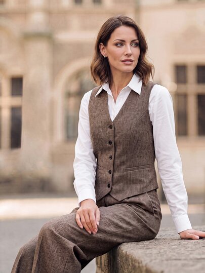 EMERY ROSE Women's Fashion Vintage Casual Vest Long Pants Suit Set Teachers' Day Office Business Business Brown Summer