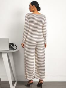 MaterniWear Maternity Casual Striped Jumpsuit For Autumn - Multicolor - View 4