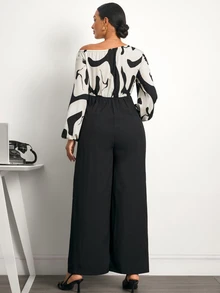 MaterniWear Maternity Fashion Commuter Print Patchwork Asymmetric Collar Jumpsuit - Black and White - View 6