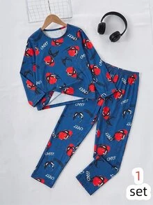Boy Pajamas Big Kids Game Console Print Long Pants Long Sleeve 2 Pieces Set Loungewear - Blue - View 8
