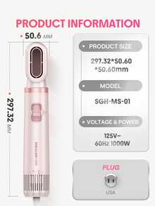 SHEGLAM HAIR Blowout Bliss All-In-One Multi-Styler,Including Concentrator Nozzle,3-Level Air Temp,30000 RPM Volumizing Brushes For Quick,Anti-Frizz,Powerful Airflow 2X Faster Drying,Universal Voltage For Hair Styling (Pair With Different Shape Adapters) - Pink - View 10