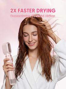 SHEGLAM HAIR Blowout Bliss All-In-One Multi-Styler,Including Concentrator Nozzle,3-Level Air Temp,30000 RPM Volumizing Brushes For Quick,Anti-Frizz,Powerful Airflow 2X Faster Drying,Universal Voltage For Hair Styling (Pair With Different Shape Adapters) - Pink - View 3