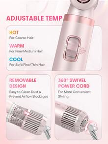 SHEGLAM HAIR Blowout Bliss All-In-One Multi-Styler,Including Concentrator Nozzle,3-Level Air Temp,30000 RPM Volumizing Brushes For Quick,Anti-Frizz,Powerful Airflow 2X Faster Drying,Universal Voltage For Hair Styling (Pair With Different Shape Adapters) - Pink - View 9