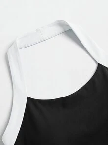 SHEIN Cheerettes 黑白配色掛脖運動背心－女款撞色修身運動背心，適合健身房運動 - 黑與白 - 查看 5