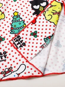 Maija Kids HELLO KITTY AND FRIENDS | SHEIN Maija Kids 2件組青少年女孩休閒優雅可愛精緻舒適寬鬆梭織紅色波點卡通聖誕圖案睡衣套裝，附長褲，適合室內、睡眠、秋冬穿著 - 彩色 - 查看 8