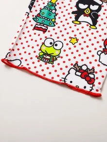 Maija Kids HELLO KITTY AND FRIENDS | SHEIN Maija Kids 2件組青少年女孩休閒優雅可愛精緻舒適寬鬆梭織紅色波點卡通聖誕圖案睡衣套裝，附長褲，適合室內、睡眠、秋冬穿著 - 彩色 - 查看 5