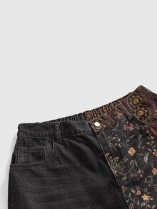 ROMWE Grunge Punk Plus Size Vintage Hippie Colorblock Pattern Slimming Wide Leg Jeans - Multicolor - View 3
