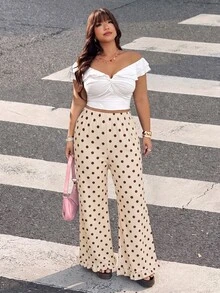 Muchica Plus Size Women's Polka Dot Casual Versatile Everyday Sweatpants Fall - Khaki - View 6