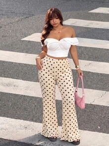 Muchica Plus Size Women's Polka Dot Casual Versatile Everyday Sweatpants Fall - Khaki - View 4
