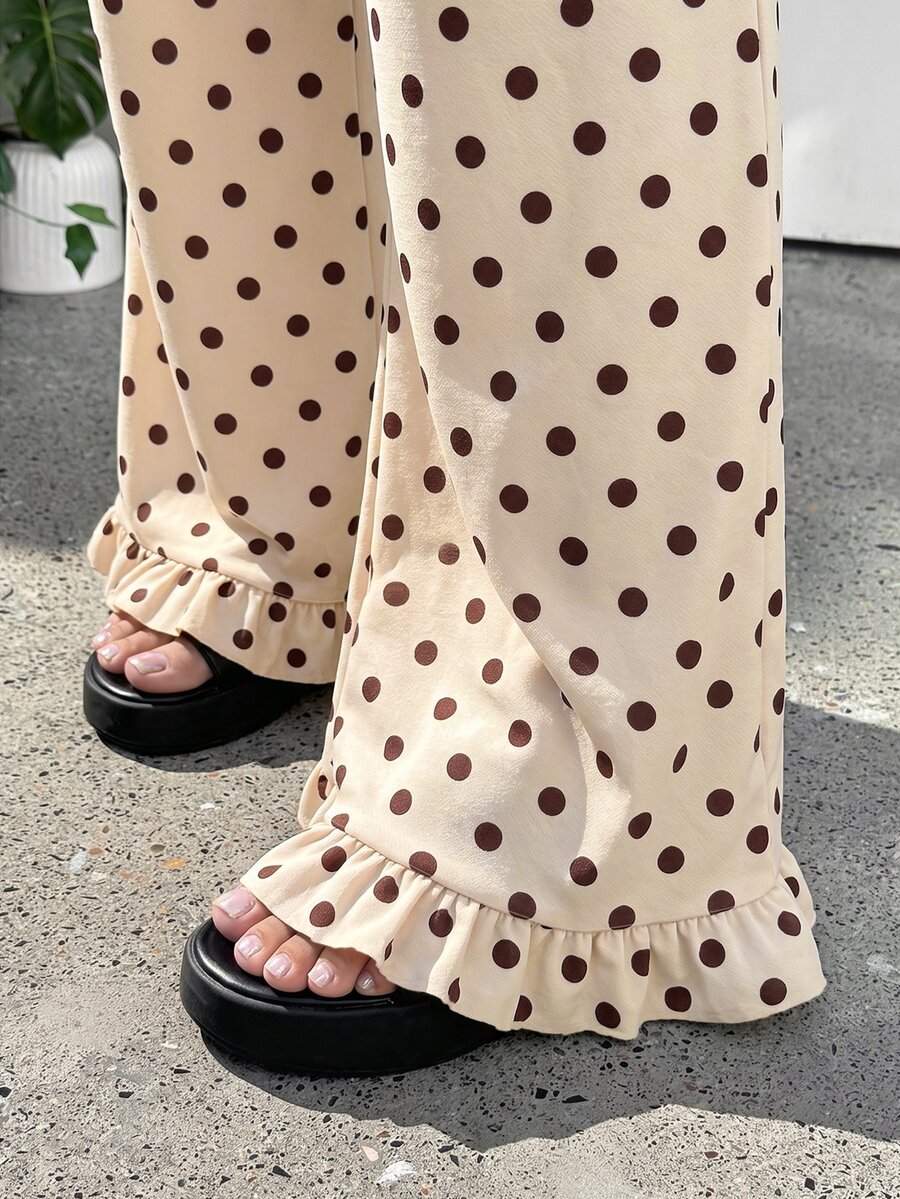 Muchica Plus Size Women's Polka Dot Casual Versatile Everyday Sweatpants Fall - Khaki - View 1
