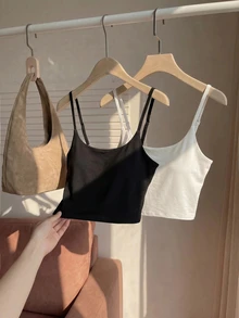Comfortcana Plus Size Spaghetti Strap Black All White Built-In Padding Basic Camisole 2pcs Set Wedding Bussines Vacation Office Summer Western Casual Elegant - Black and White - View 9