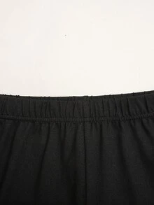 SHEIN Tween女孩黑色與Tween女孩粉色蝴蝶結數字印花長袖衛衣套裝，休閒運動穿搭 - 黑色 - 查看 4