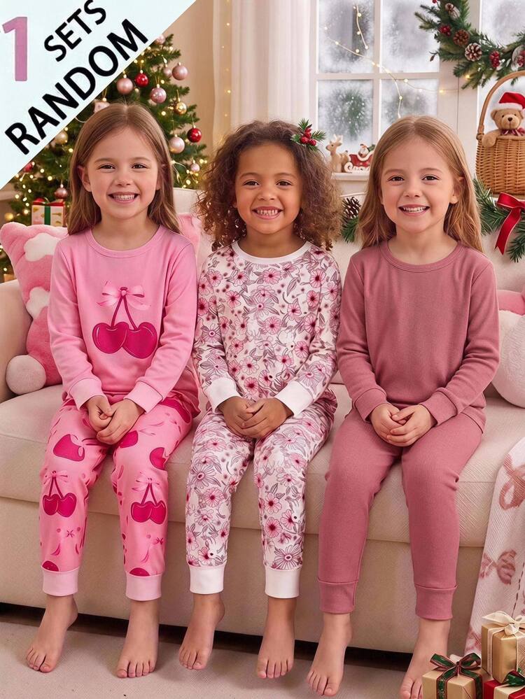 SHEIN Young Girls Fitted Loungewear Set, Suitable For Autumn And Winter Wear (Random Delivery: Buy 3 Sets And Get 1 Set Halloween/Christmas Party Snug Fit - Multicolor - View 4