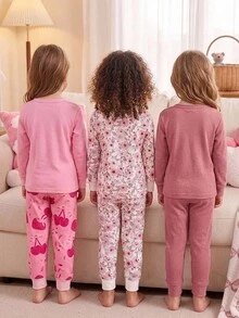 SHEIN Conjunto de ropa de estar en casa ajustado para niñas jóvenes, adecuado para usar en otoño e invierno (entrega aleatoria: compra 3 conjuntos y obtén 1 conjunto para fiesta de Halloween/Navidad con ajuste ceñido) - Multicolor - Ver 7