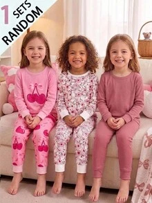 SHEIN Conjunto de ropa de estar en casa ajustado para niñas jóvenes, adecuado para usar en otoño e invierno (entrega aleatoria: compra 3 conjuntos y obtén 1 conjunto para fiesta de Halloween/Navidad con ajuste ceñido) - Multicolor - Ver 6