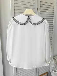 SHEIN Tween Girl Peter Pan Collar Contrast Color Bow Blouse Fall/Winter Back To School Clothes Girls Kids - Multicolor - View 4