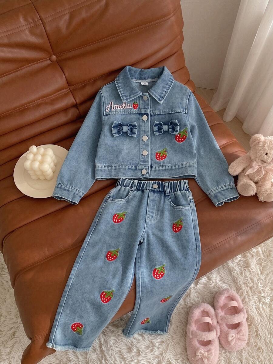 SHEIN ChillGRL 女童(小)牛仔套裝 - 藍色 - 查看 1