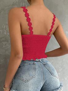 SHEIN Clasi 女士优雅度假风水溶性蕾丝修身吊带背心，夏季 - 紅色 - 查看 2