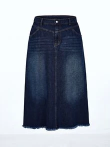 EMERY ROSE Casual High Waist Blue Daily Stretchy Washed Comfortable Flattering Wear Plus Size Denim Skirt For Women - Dark Wash - View 6