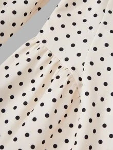 SHEIN 青少年女孩秋季洋裝 黑白波點優雅可愛中長洋裝 方領泡泡長袖 收腰百褶 秋冬派對穿搭 - 彩色 - 查看 7