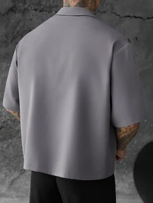 SLATEMANN 男士舒適純色布料短袖大領 2 鈕扣襯衫，雙口袋設計，適合休閒度假、朋友約會、雞尾酒會、沙龍、聚會、日常辦公、極簡商務，特別適合春秋季節，適合自穿或送禮給朋友 - 灰色 - 查看 2