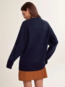 Briarwyn Autumn/Winter Women's Bear Embroidery Casual Versatile Daily Long Sleeve Sweater Teachers' Day School Navy Blue ,Old Money Style,Casual Sweater - Navy Blue - View 7