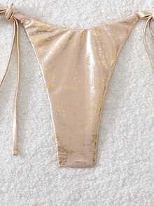 SHEIN Swim 2 Stück/Set goldfarbener strukturierter Stoff Schlangen Strass Dekor Dreieck BH und Seiten-Binde String Bikini Bademode Set, sexy Damen Bademode für Frühling/Sommer Urlaub - Verschiedenfarbig - Übersicht 4