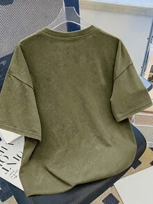 Daypath 男士字母印花短袖休閒淺軍綠色酸洗T恤 - 軍綠色 - 查看 5