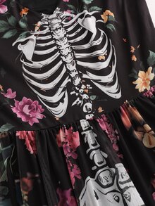 SHEIN LUNE Women's Skull & Floral Print Dress - Multicolor - View 6