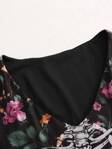 SHEIN LUNE Women's Skull & Floral Print Dress - Multicolor - View 5