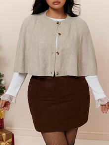 CovetEZ Plus Size Women's Solid Color Casual Versatile Daily Wear Cardigan - Grey - View 1