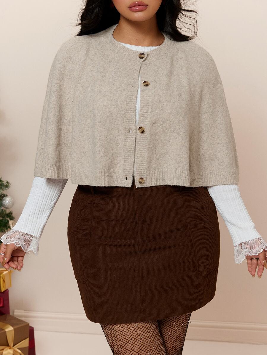 CovetEZ Plus Size Women's Solid Color Casual Versatile Daily Wear Cardigan - Grey - View 1