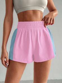 SHEIN Sovereign Charm Women's Elastic Waist Colorblock Casual Versatile Daily Travel Sports Shorts - Pink - View 8