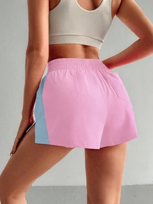 SHEIN Sovereign Charm Women's Elastic Waist Colorblock Casual Versatile Daily Travel Sports Shorts - Pink - View 6